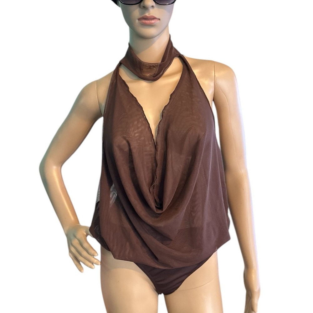 Brown Halter Neck Drape Top